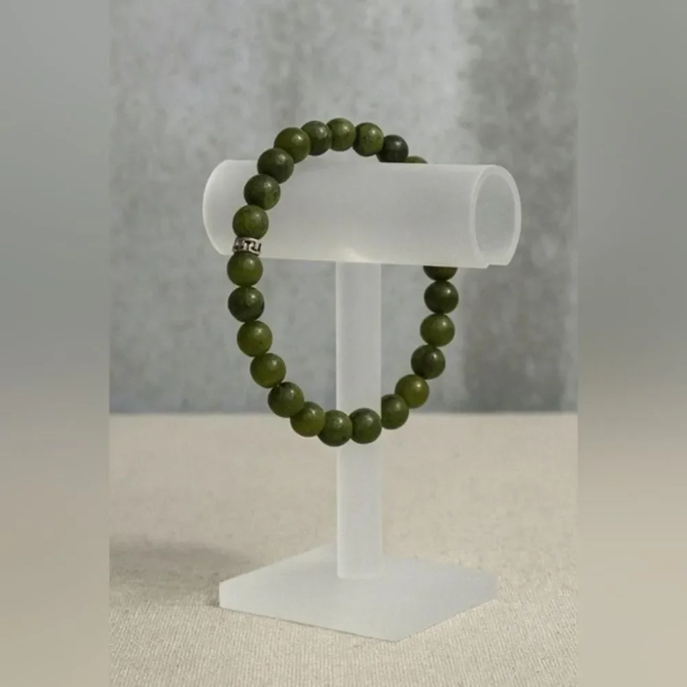 Women's Dark Green Earthy Stone Beaded Stretchy Slip On Bracelet Boho